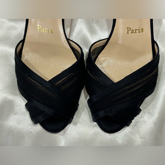 Christian Louboutin Black Peep Toe Sling Back Heels Chiffon Satin Size 6/36 Chic - Picture 9 of 13